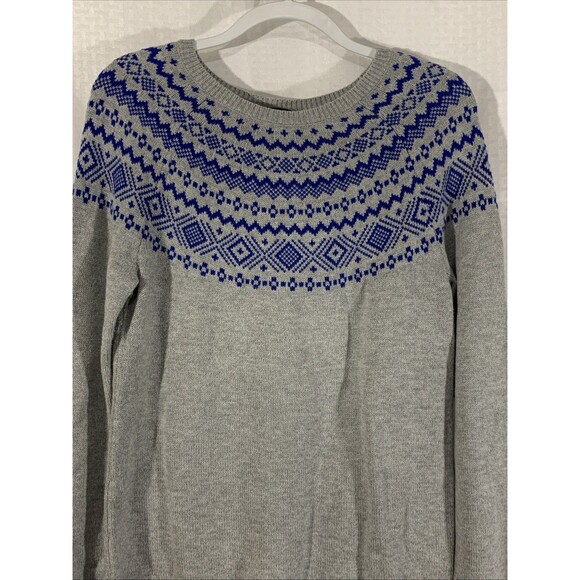 Talbots Gray and Blue Patterned Crew Neck Sweater - Picture 2 of 5